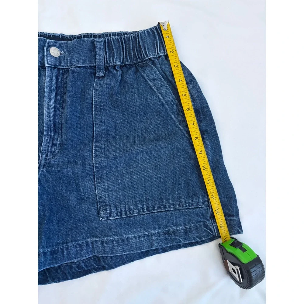 Gap Denim Womens High Rise Utility Shorts Blue Elastic Waist Cotton Lyocell L